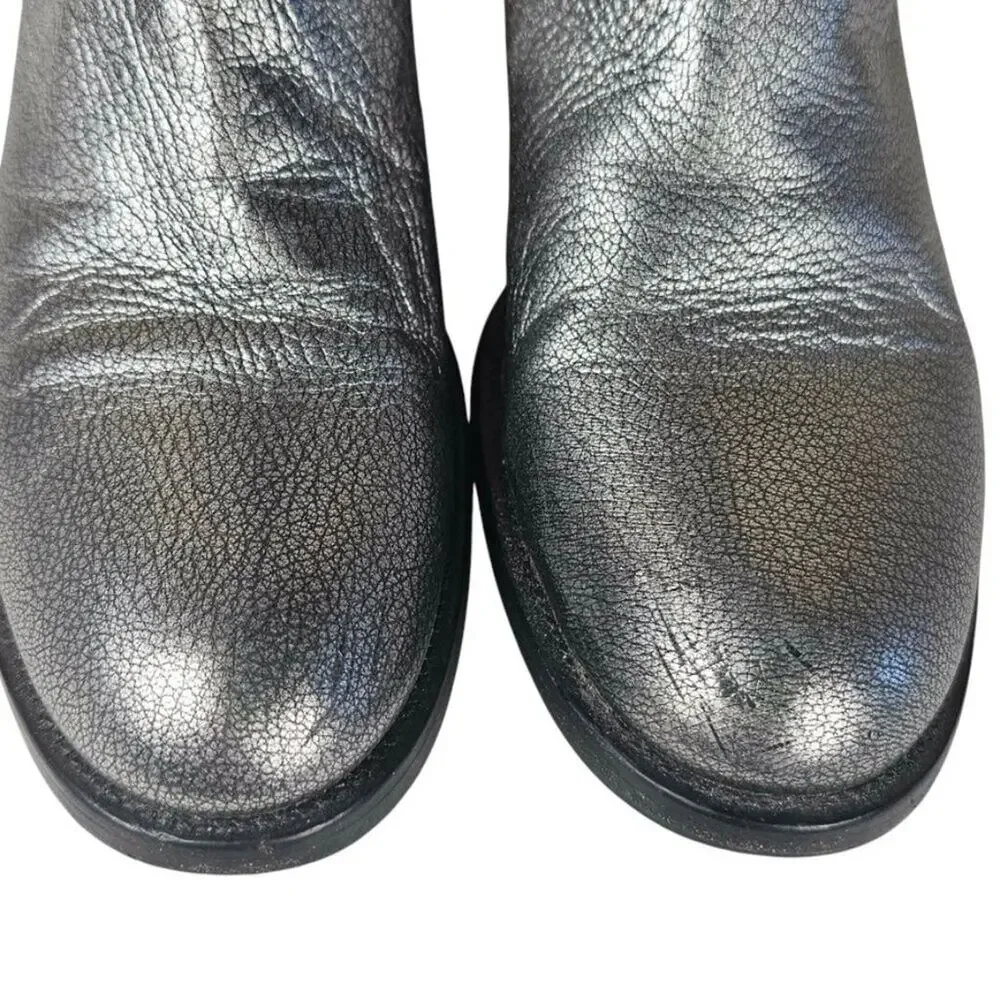 PRADA Pebbled Leather Knee-High Riding Boots Metallic Pewter Size 37.5